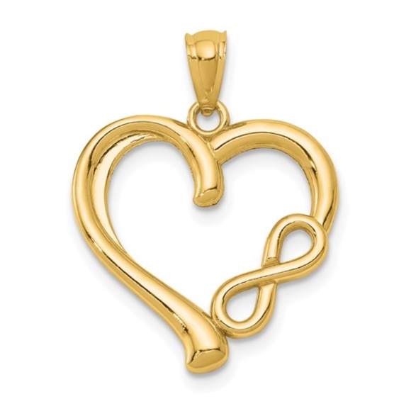 14k Yellow Gold Infinity Valentine Heart Necklace Charm Pendant Love Forever - Picture 1 of 2
